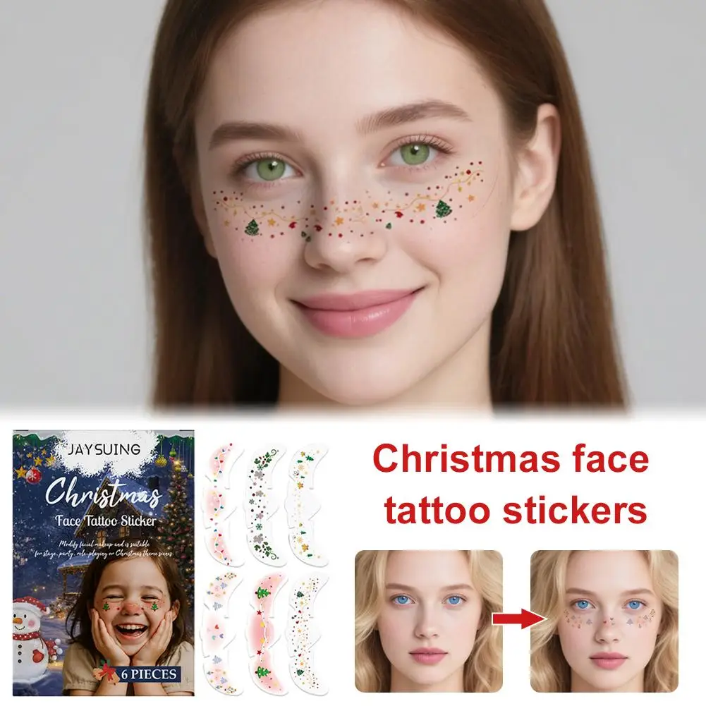 

Рождественские татуировки для лица — съемные, легко создают праздничную атмосферу, идеально подходят для вечерние макияжа и креативного праздничного декора D6D7