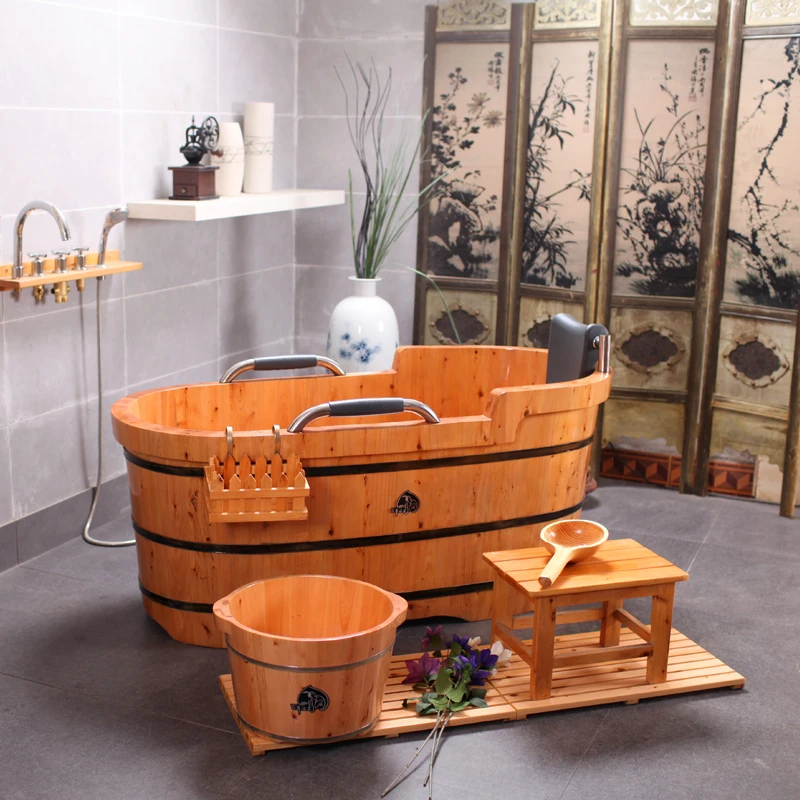 Imagem -05 - Cedar Wood Bath Barrel para Adultos Bath Basin