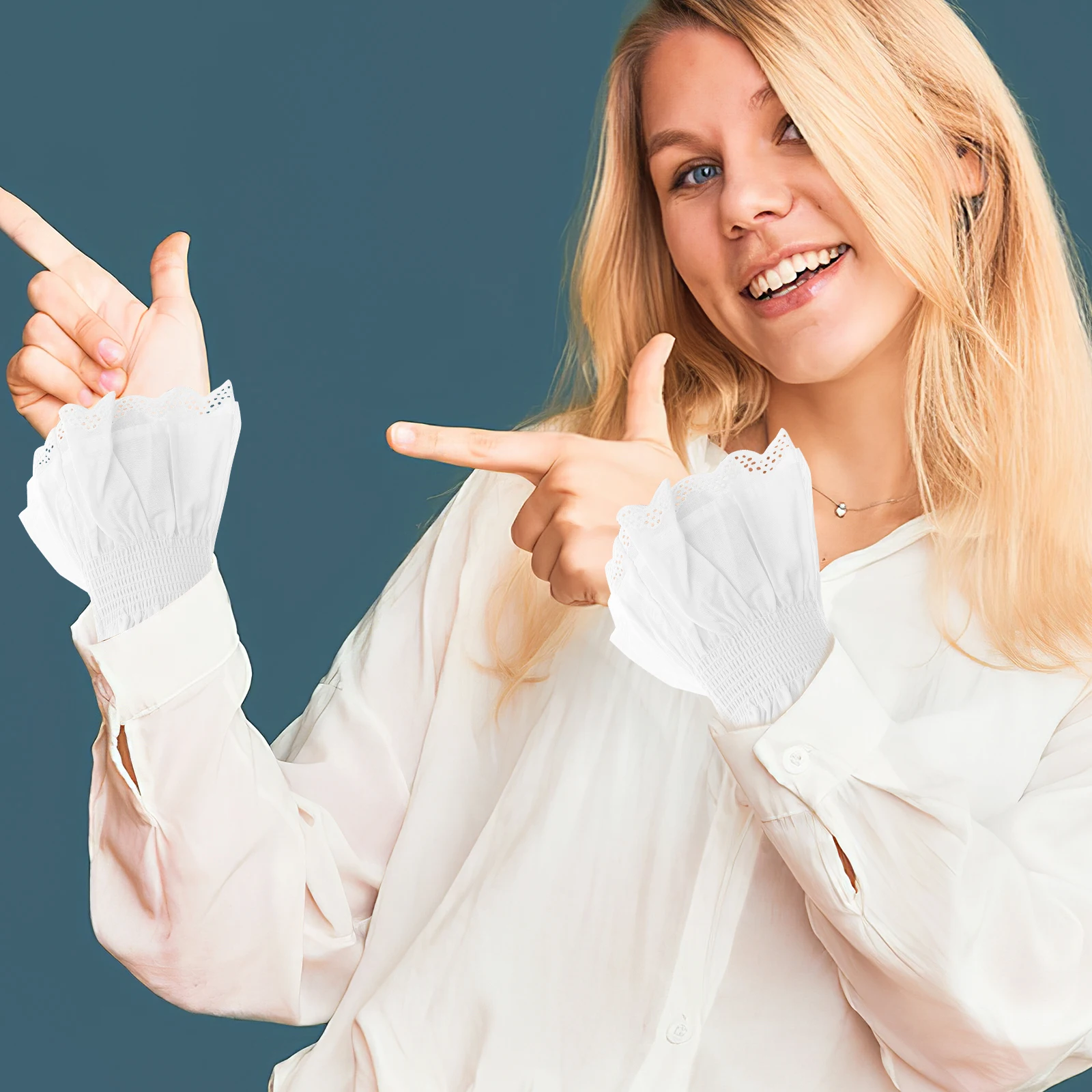 كاذبة الدانتيل أكمام أذرع تبريد القطن كشكش الأصفاد انفصال لفساتين البلوزات البلوزات النساء السيدات المراهقين هالوين زي #4