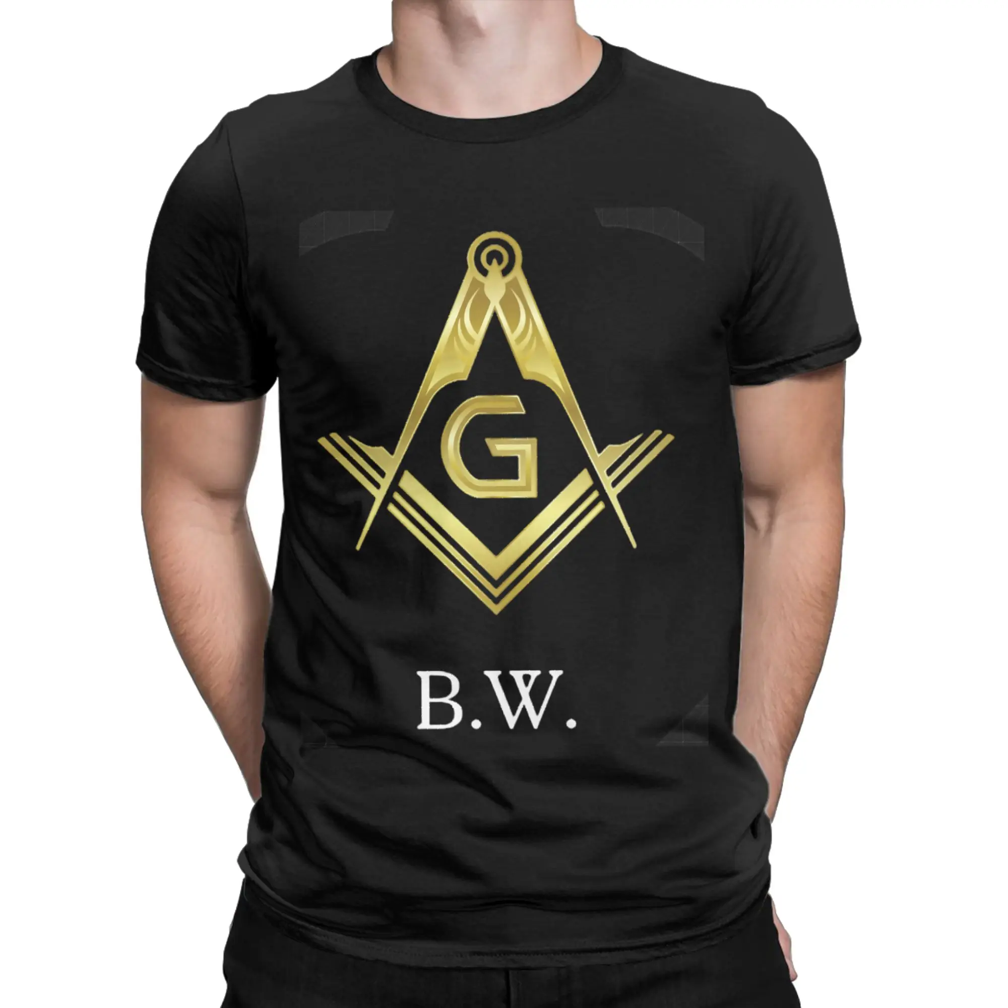 Monogram Black Gold Masonic Freemason T-Shirts for Men Women  Vintage 100% Cotton Tees O Neck Short Sleeve T Shirt Gift Tops