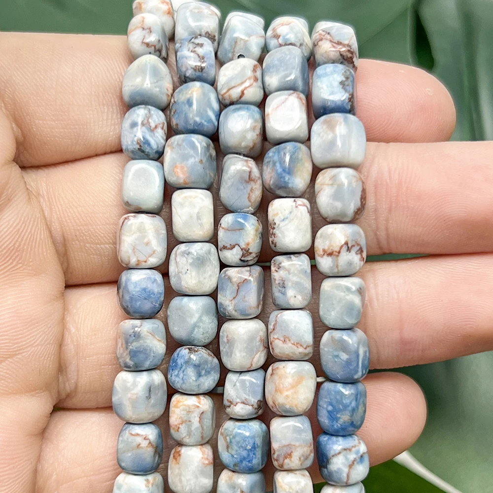Natursteinperlen, 6 x 8 mm, blauer Meeressediment, türkisfarbener Jaspis, quadratische Perlen für Schmuckherstellung, DIY-Armband, Halskette, 38,1 cm