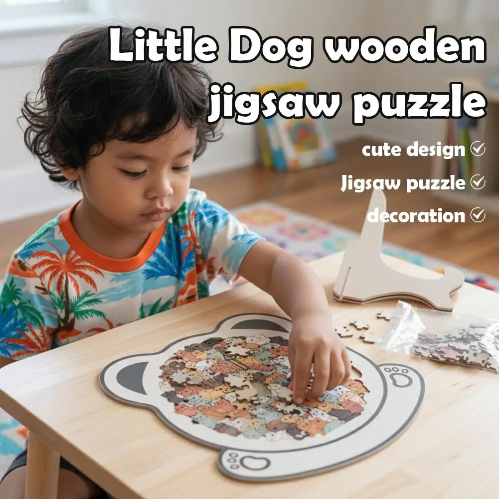 Colored Dog Wooden Jigsaw Puzz Cartoon Animal Fragments Home Dog Puzzle Decoration Developing Kids concentration Educational Toy