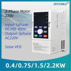 Solar VFD Inverter DC200-400V to 3PH 0-260V 0.4/0.75/1.5/2.2KW for Motor Speed Control Solar Water Pump Controller Converter