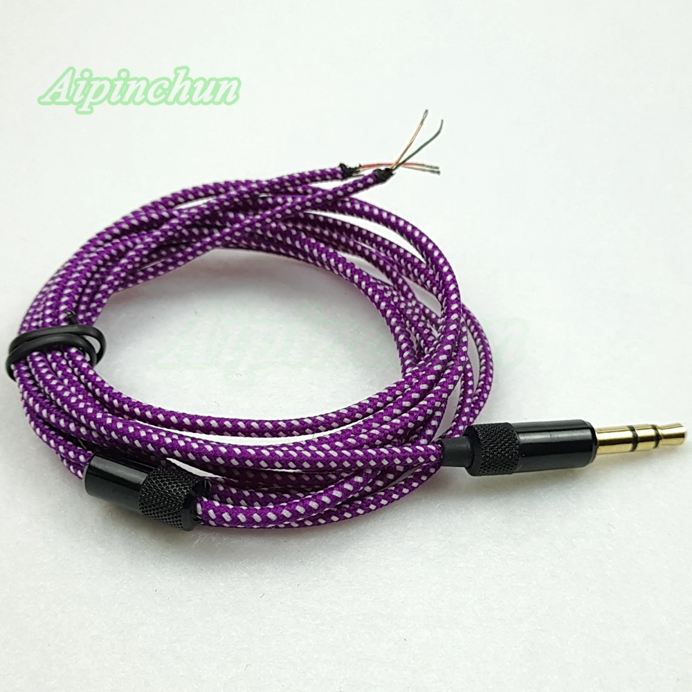 Aipinchun 3.5mm 3-Pole Jack DIY Earphone Cable Headphone Repair Replacement Wire Cord Purple Color