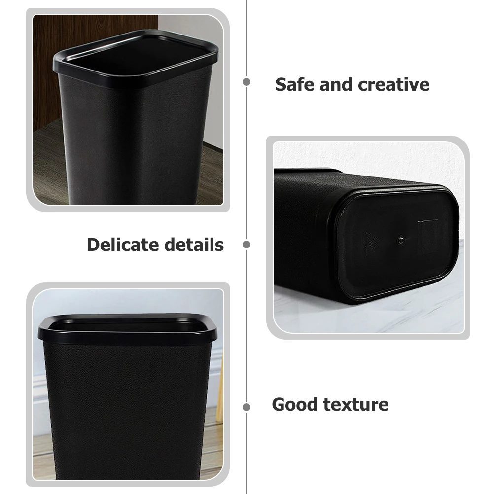

Thickened Trash Can Without Lid Plastic Bin Bins Black Bathroom Office for Rectangular Small Waste Baskets