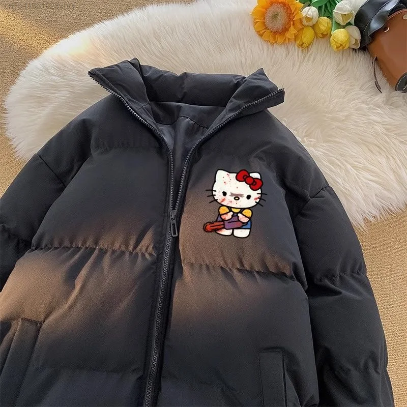 Sanrio Hello Kitty Y2k Punk Print Cotton Jacket Youthful Woman Clothes Fashion Gothic 2000s Aesthetic Down Coat Yk2 Girls Winter