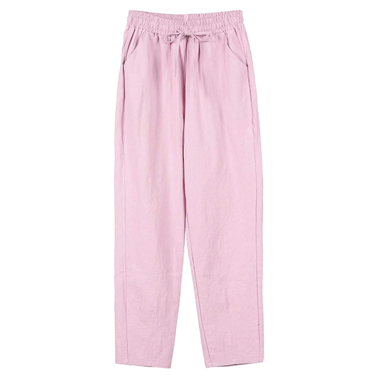 

Ladies' Casual Cotton And Linen Pants Elastic High Waisted Wide Leg Trousers With Pockets Solid Color Simplicity Loose Pants