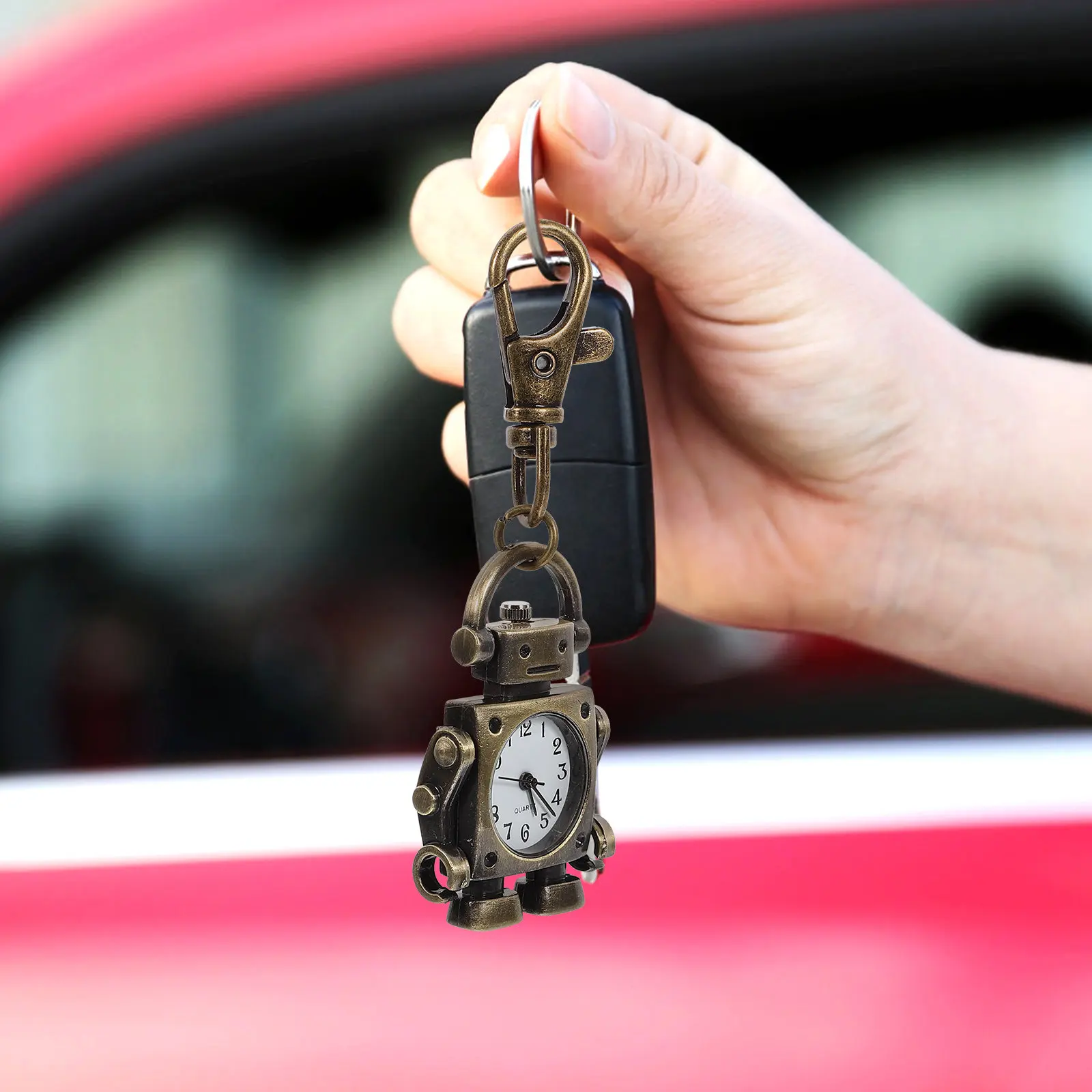 1Set Robot Clock Keychain Creative Pendant Necklace Vintage Pocket Watch Key Ring Unique Chic Design for Handbag Backpack Gift