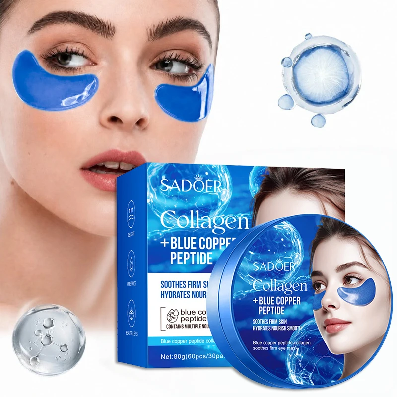Blue Copper Peptide Collagen Eye Mask 80g Moisturize Relieve Dryness Soothe Firm Skin Reduce Fine Lines Eye Skincare 30 Pairs