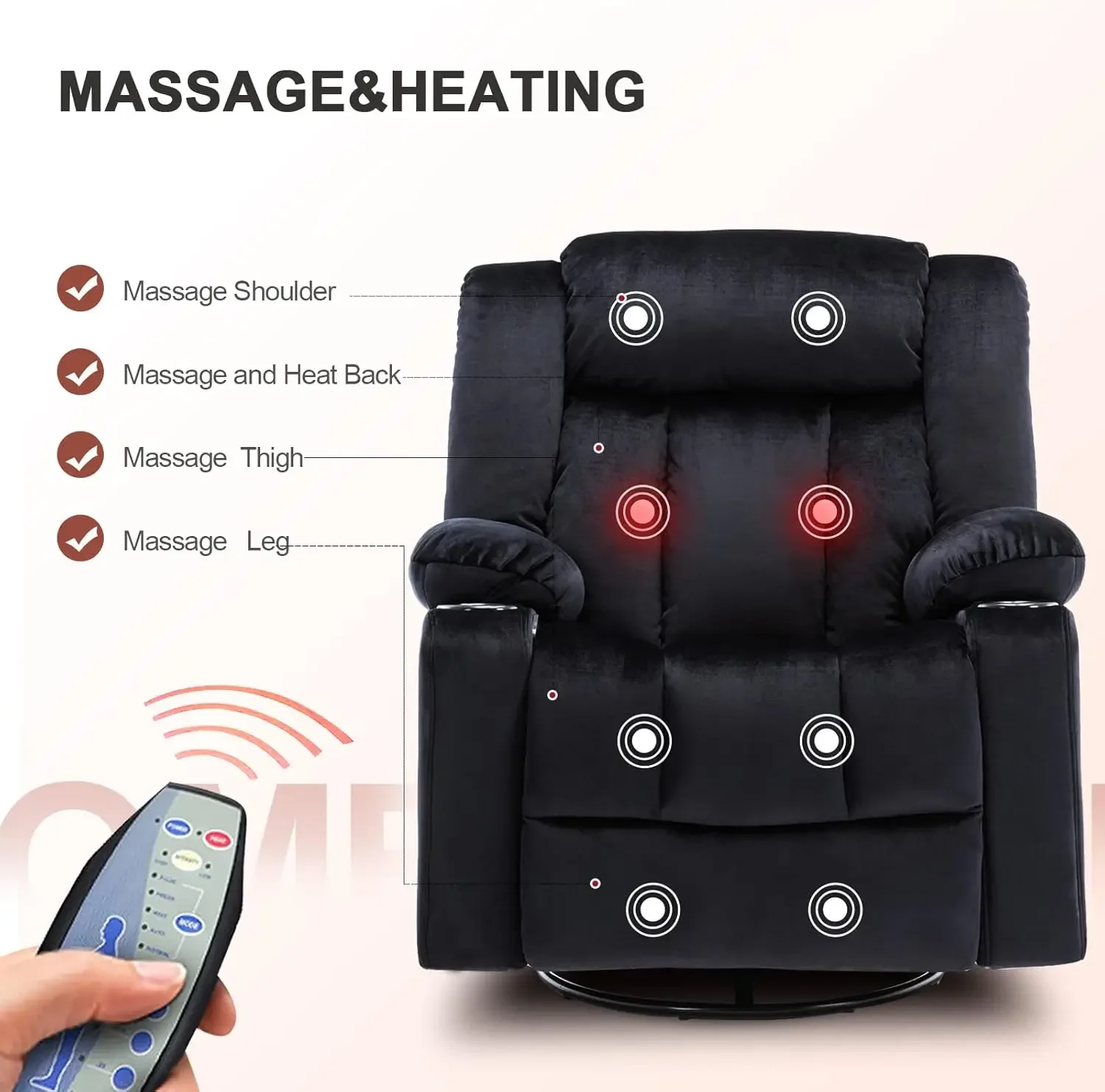 Cadeira reclinável massagem rocker com aquecida 360 graus giratória preguiçoso menino reclinável assento de sofá único com porta-copos para livi