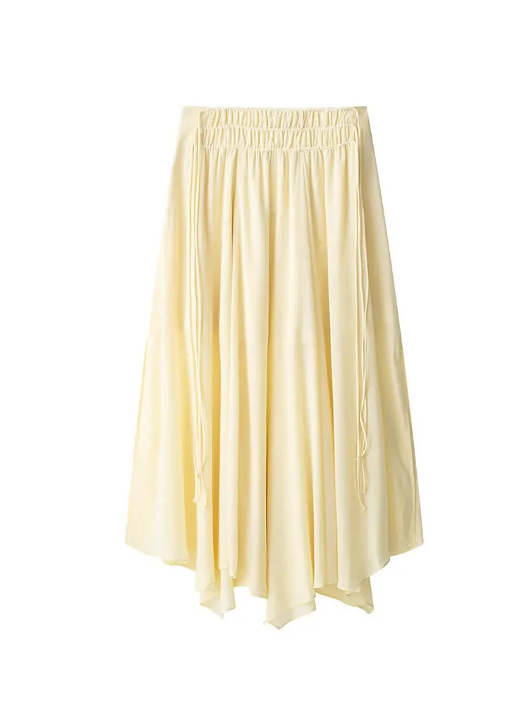2023 sommer Neue Röcke Für Frauen Gefaltete Lange Rock Frau Rüschen Gelb Rock Elegante frauen Party Röcke ﻿