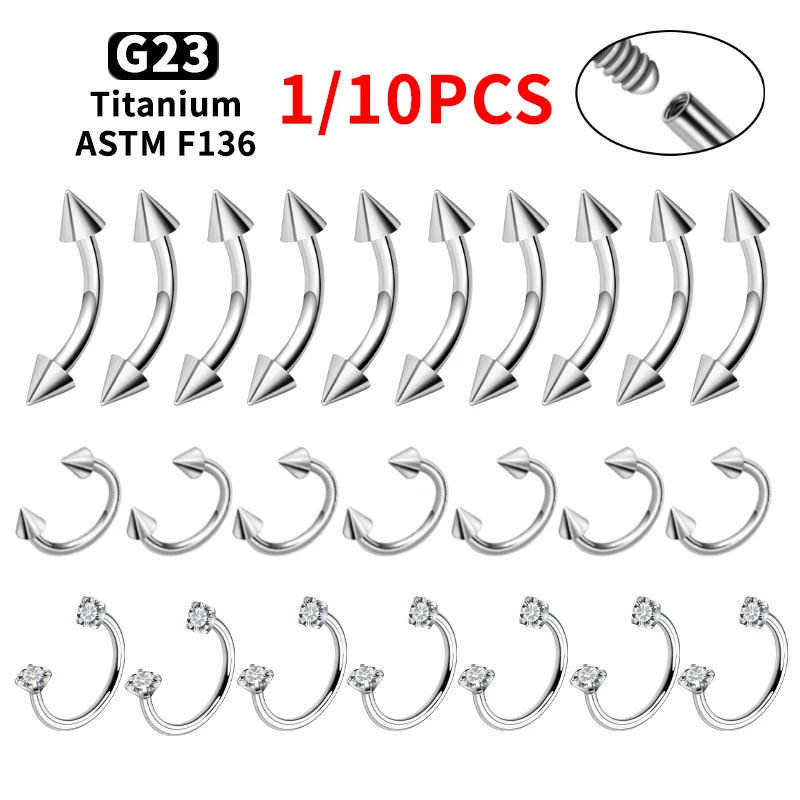 

1/10pcs G23 Titanium Horseshoe Piercing Internal Thread Nose Ring 16G CZ Septum Rings Cartilage Tragus Eyebrow Piercing Jewelry