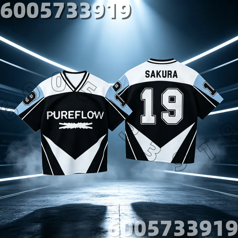 Football Jersey for Kpop Fans Moisture Wicking Black White Sky Blue Sakura 19 Sports T-Shirt Girl Group Concert Family Kids Tees
