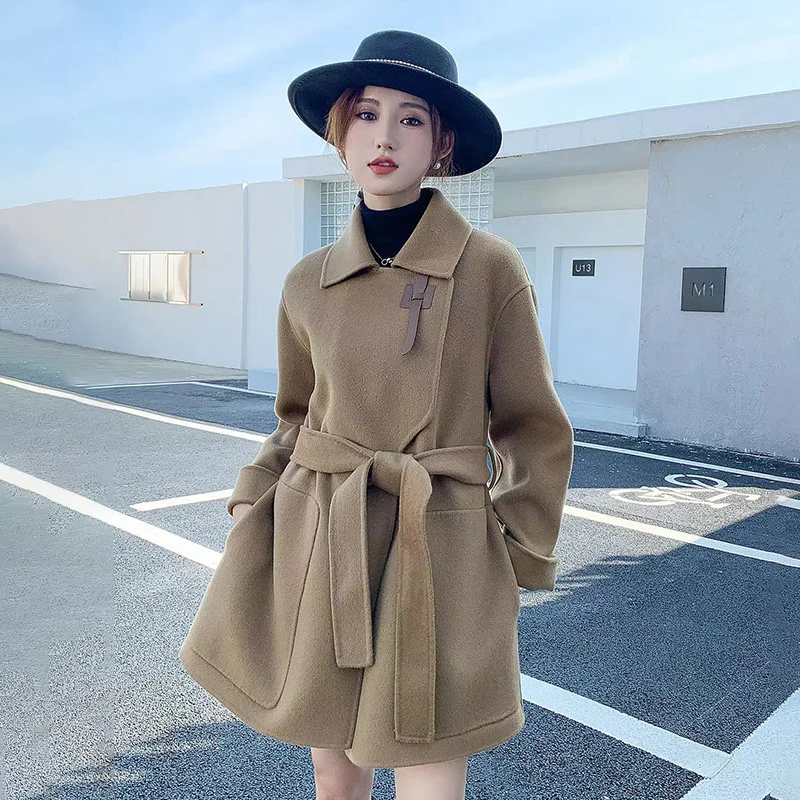 Double-sided Cashmere Coat Women\'s Winter New Mid length Belt Small Man Temperament Woolen Coat