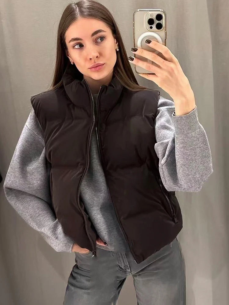 Damska kamizelka kurtka jesienno-zimowa ciepła bawełniana bez rękawów prosta codzienna kamizelka płaszcz modna jednolita kolorystycznie damska bluzka bez rękawów w stylu streetwear