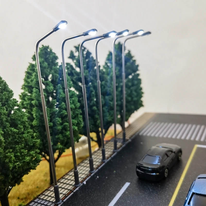 Simulação Metal Lâmpada De Rua Luz, HO Modelo De Escala, Iluminação De Mesa De Areia, Trem Ferroviário, Ferroviário, Escala 1:87