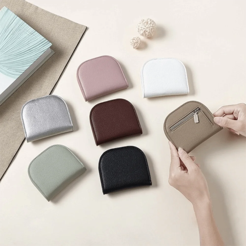 محفظة قصيرة بسحاب بسيط على الطراز الكوري محفظة صغيرة للعملات المعدنية متعددة الوظائف بلون سادة من جلد البولي يوريثان حامل بطاقات للنساء #4