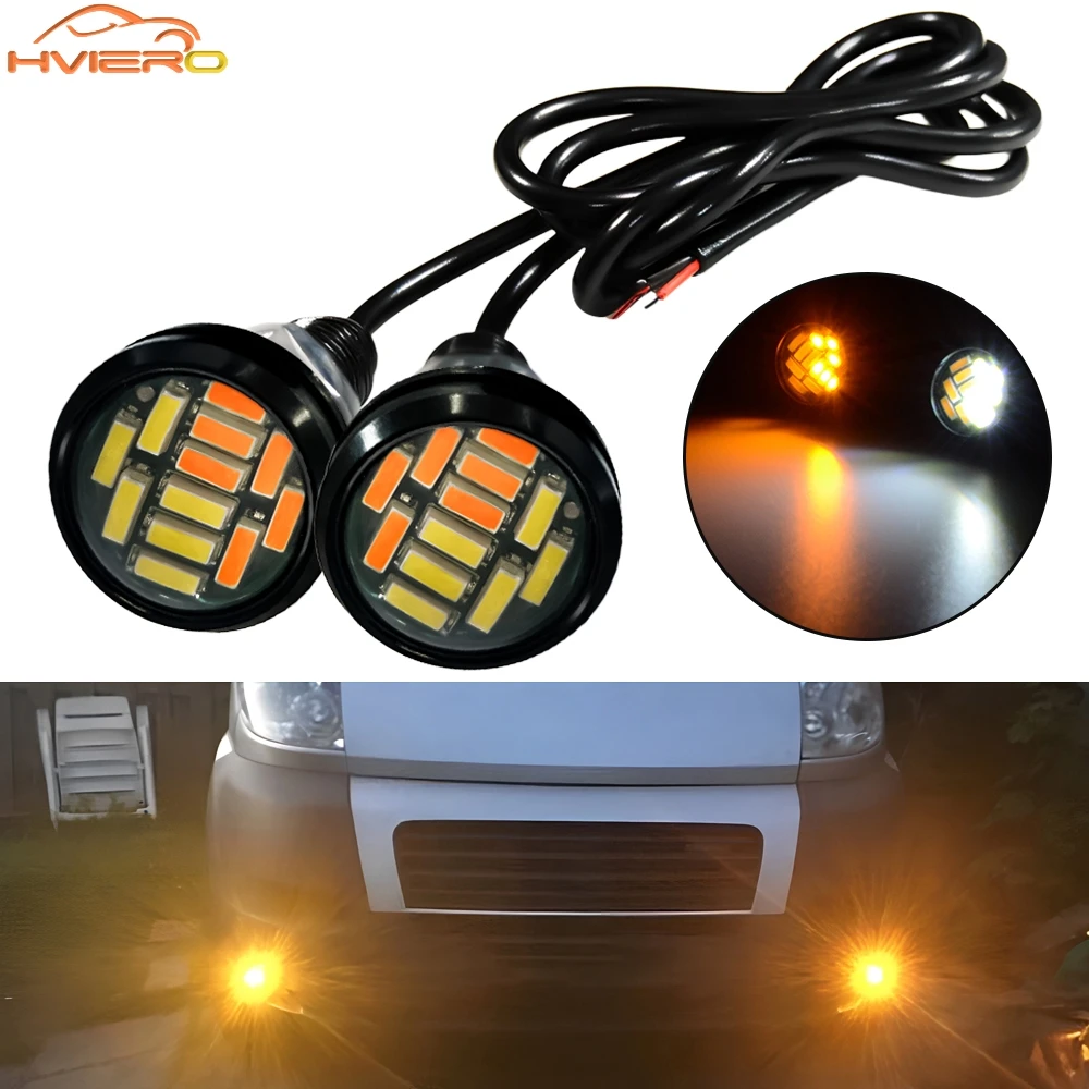 

2X 23mm 4014 12Smd Eagle Eye Turn Signal White Yellow Day Light Waterproof Drl Fog Lamp Running Lights Spot Backup Car Motor Led