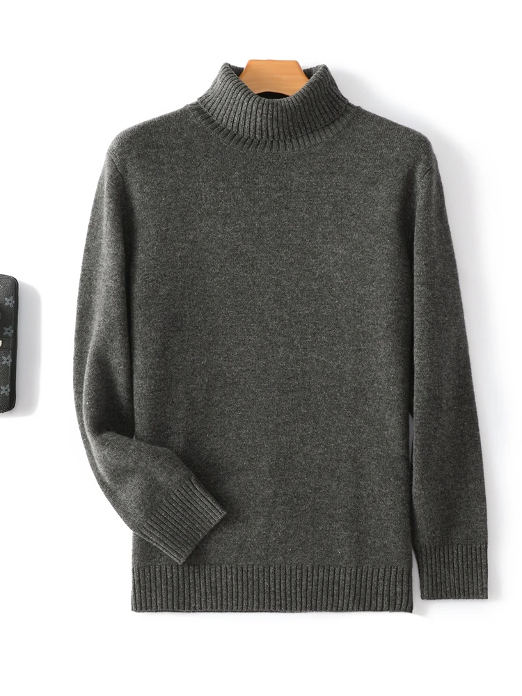 

Autumn Winter Men's Cashmere Sweater 100% Merino Wool Thick Pullover Turtleneck Knitwear Quality Soft Jumper