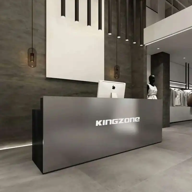 

Modern Simple Reception Desks Nordic Stainless Steel Black Minimalism Counter Outfit Shop Office Furniture Modtagelsesbord FYRD