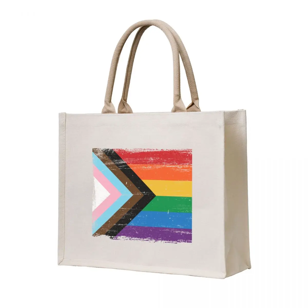 

LGBTQ - Progress Pride Flag - Vintage Paint - Gay Transgender Queer Tote Bag custom bags cute pouch bag cloth bag woman