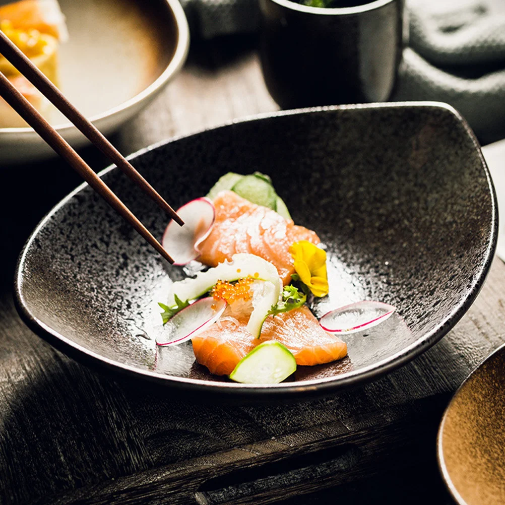 

1Pcs Black Stone Texture Ceramic Tray for Steaks Pastries Dried Fruits and Special Occasions Ceramic Food Tray Steak Plate