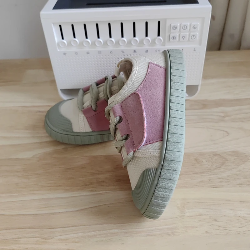 2023 Spring New Style Patch Canvas Shoes With Genuine Leather,Green Pink Soft Rubble Sneakers For Children Boys,Breathable Shoes