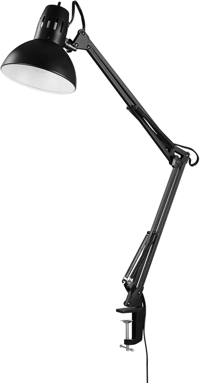 

31.5" Adjustable Desk Lamp with Metal Clamp, Black, Rotary Switch, Spring Arm for Home Office Reading Light