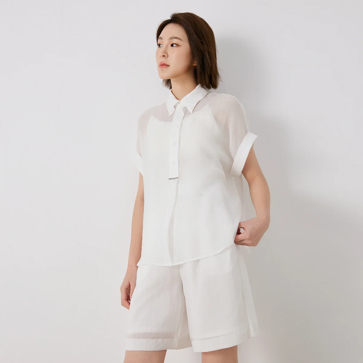 K3133X Women's Polo Collar Short Sleeve Shirt High Quality Linen Blend Fashiona… - Image 2