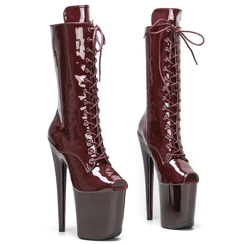 

Leecabe 20CM/8Inch patent leather Plus Size Pole Dancing Lace Up Boots Thin Heels Sexy Fetish Women Shoe platform boot 4K