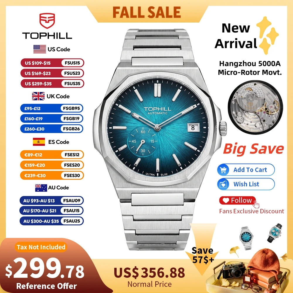 TOPHILL+ 38,7mm Ultra Slim Automatikuhr mit Mikrorotor Hangzhou 5000A Luxus-Emaille-Sonnenstrahl Integriertes Armband Saphir KIM001G