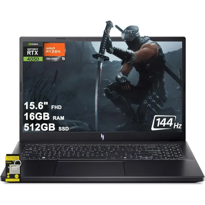 2025 Nitro V 15 كمبيوتر محمول للألعاب 15.6 بوصة FHD IPS 144 هرتز AMD 6-core Ryzen 5 7535HS 16GB RAM 512GB SSD GeForce RTX 4050 بإضاءة خلفية USB-C Wi