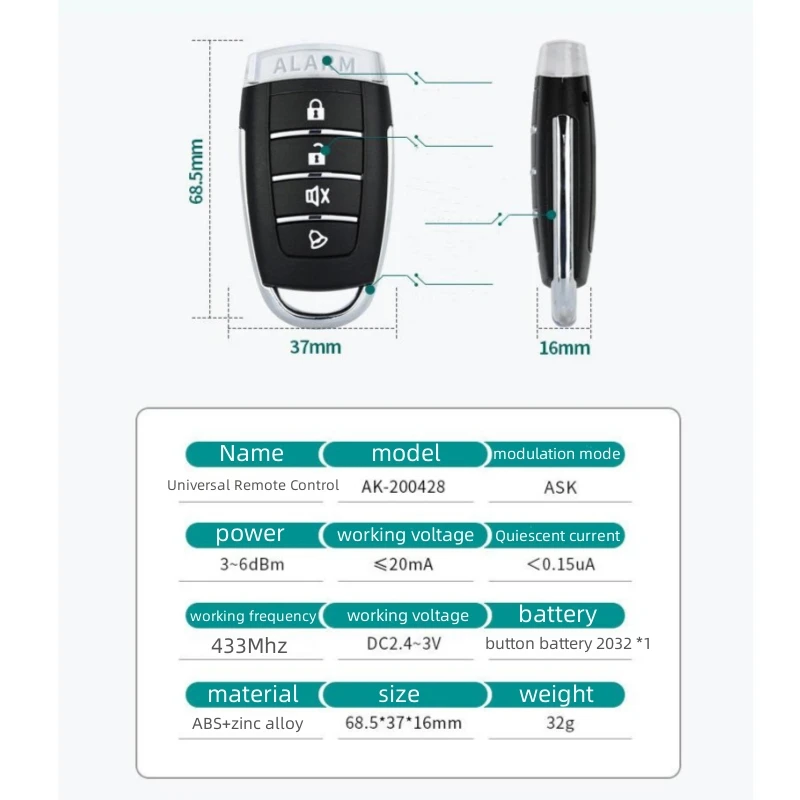 Wireless 433MHz Smart Copy Remote Control 4 Keys Motorcycle Garage Electric Transmitter Gate Door Auto Keychain Door Controller