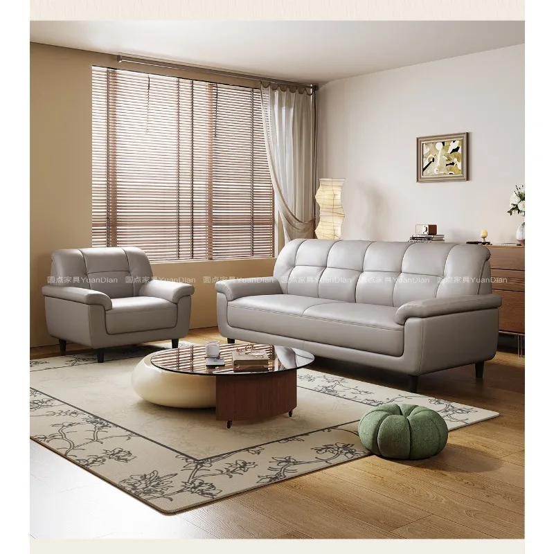 Home Double small apartment leather sofa living room retro style three-person cowhide sofa straight line for Home  use