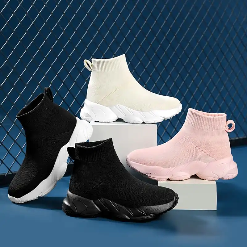 MWY Fashion Black Kids Boots Girls High Top Socks Shoes Kids Shoes Comfortable Ankle Boots Toddler Girls Shoes Children Boots