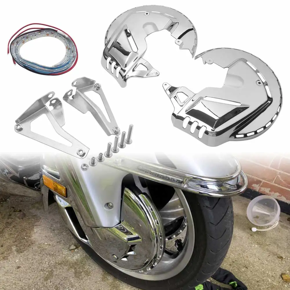 For Honda Goldwing GL1800 F6B 2001-2015 Motorcycle Front Brake Rotor covers W/ LED light Bar L/R Protector Shell, 1 Pair