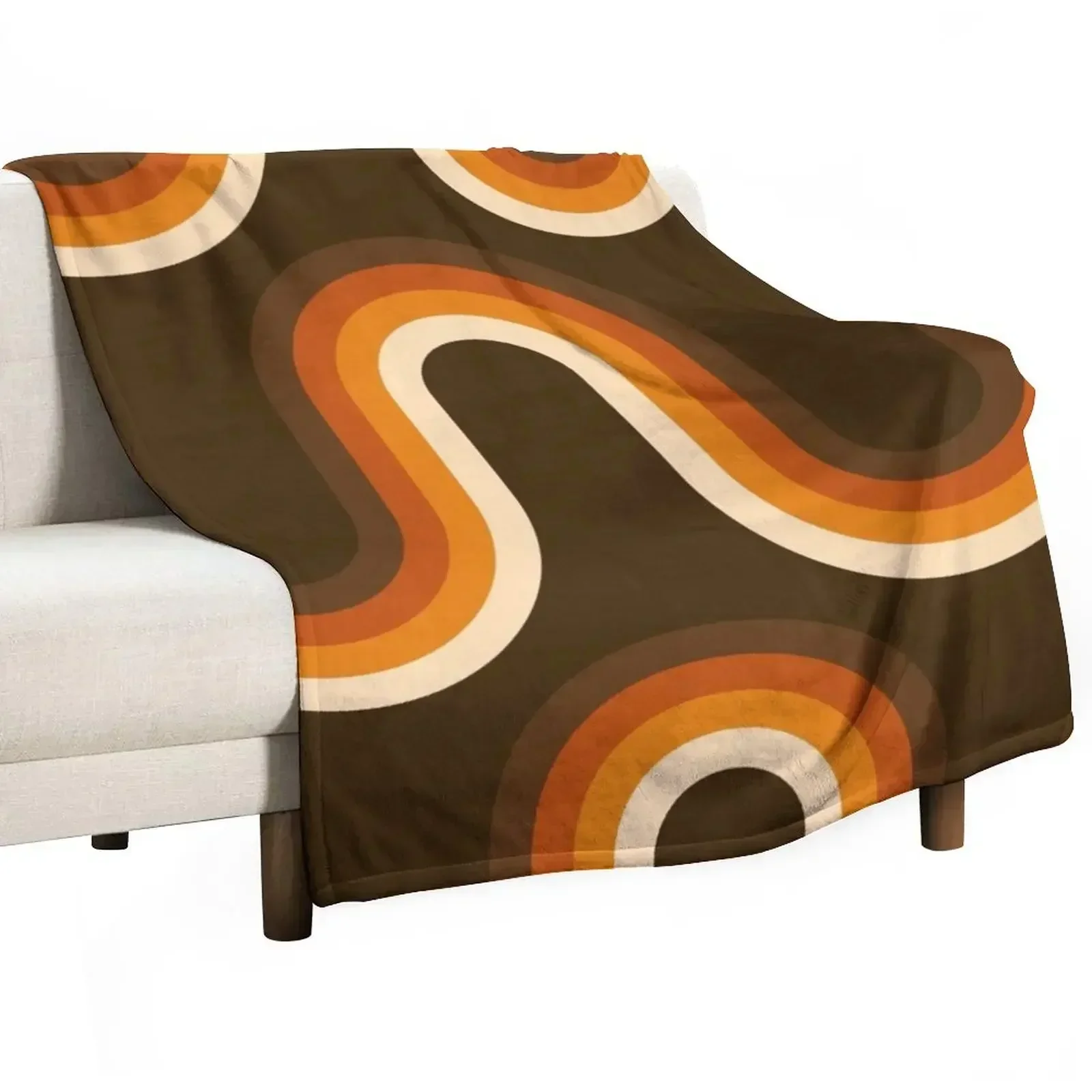 

70s Pattern Orange and Brown Waves Throw Blanket Wrinkle Resistant Lightweight Blanket