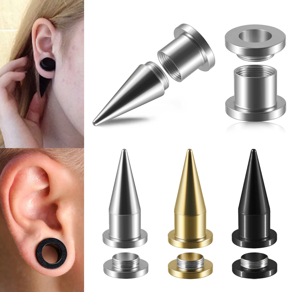 1 Set Unisex 2 In 1 Surgical Steel Fit Interchangeable Taper Plug Earlets Body Piercing Ear Expander Screw Back Gauges 2mm-10mm