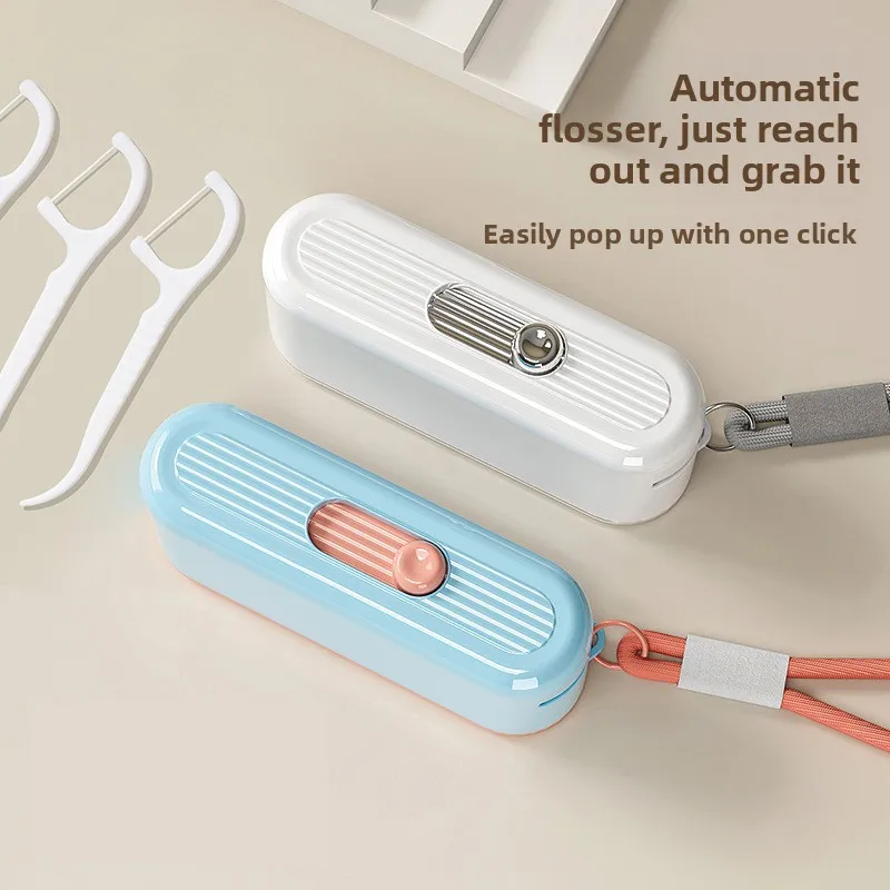 Color-blocking Dental Floss Case, Automatic Pop-up, Portable, Mini Toothpick Floss Stick Storage Box for Home Use
