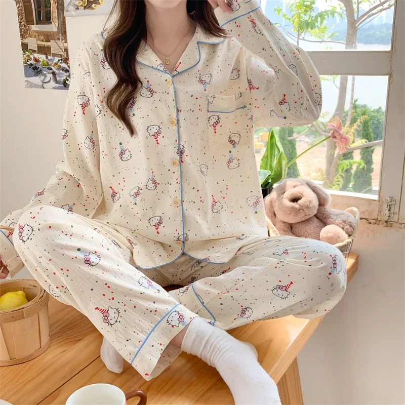 

Sanrio pajamas spring casual and comfortable two-piece suit Hello Kitty loungewear Sanrio loungewear cartoon Hello Kitty pajamas