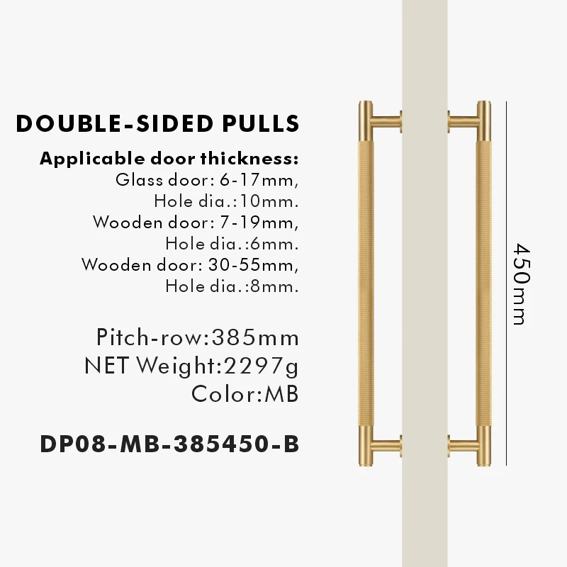 Nurlin Messing Deur Dubbel Enkelzijdig Gekartelde Trekstang Houten Poort Glazen Deur Doucheruimte Keukenapparaat Mat Goud Zwart Brons