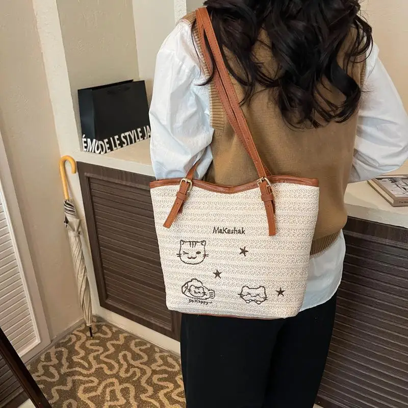 

Cat Embroidery Tote Bag Shoulder Bag сумка женская Bolsos Mujer Cute Casual Handbag For Daily Use