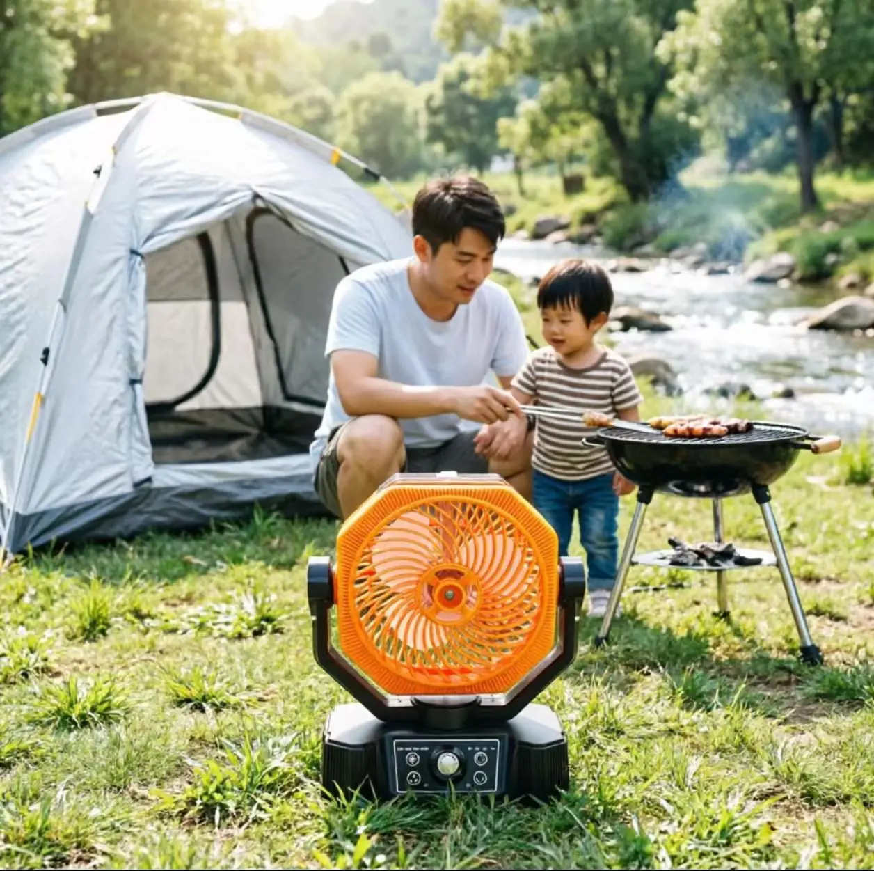 Outdoor spray humidification fan 10000mAh solar desktop hanging shaking head with LED light