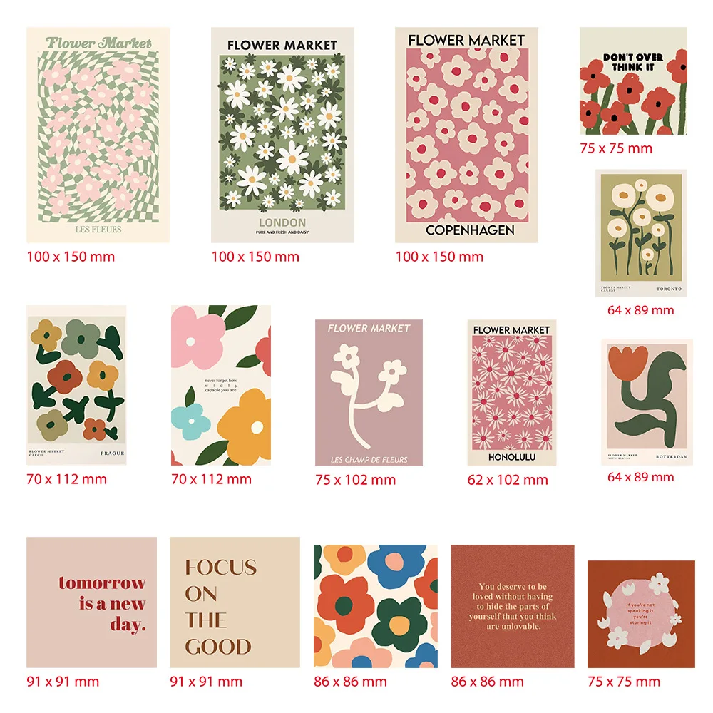 Ins Colorful Flower Art Postcard Creative Photo Props Bedroom Background Wall Aesthetic Decorative Card Greeting Cards 15 Sheets