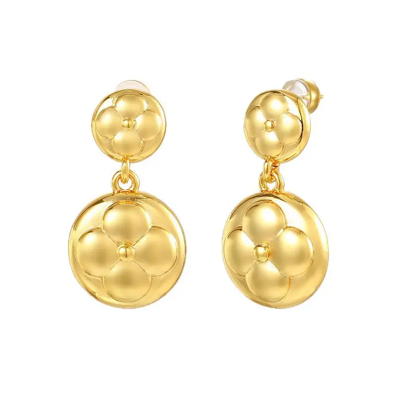 

S925 Sterling Silver Post 18K Gold Plated Monogram Clover Flower Dangle Earrings for Women Hypoallergenic Jewelry Gifts