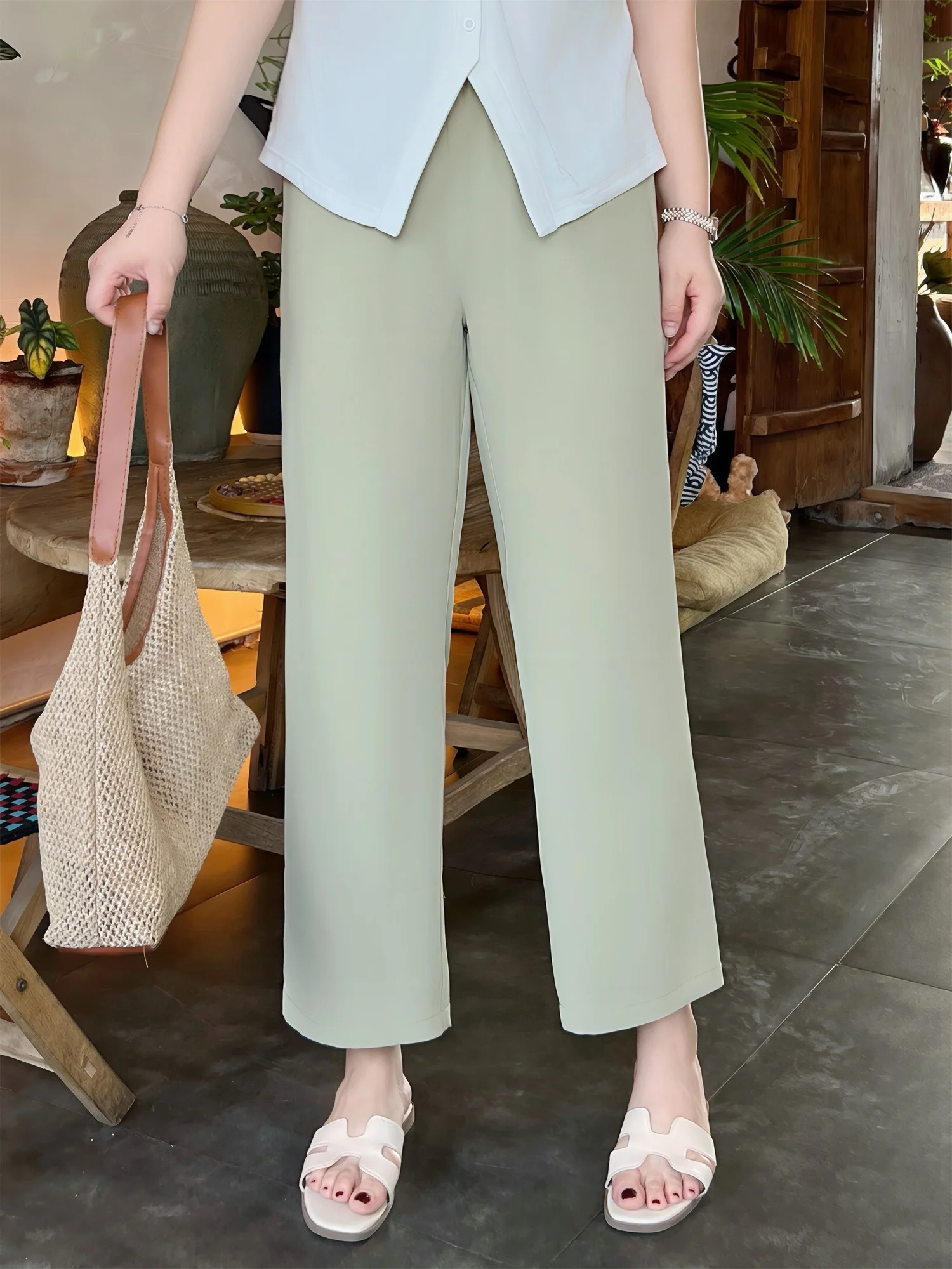 

Повседневные брюки с высокой талией и широкими штанинами для женщин больших размеров, прямого кроя, свободного силуэта, летние модные джинсы для полных дам