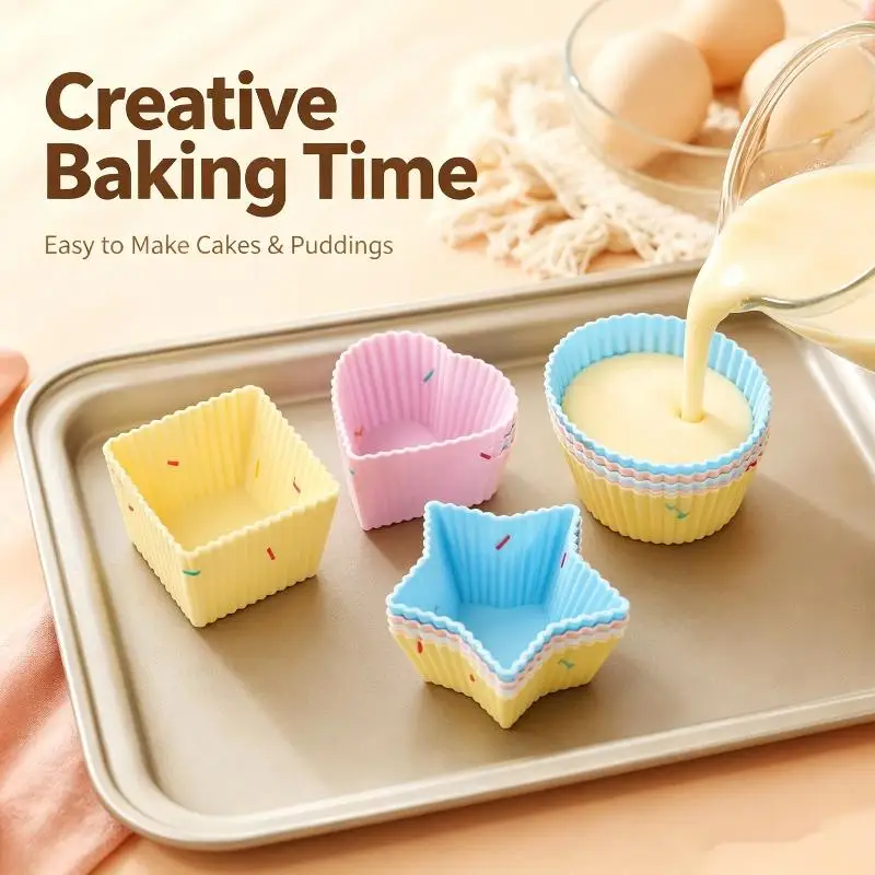 5PCS Silicone Muffin Mold Round Muffin Cup Heart Cake Baking Mold Kitchen Cooking Supplies Cake Decorating Tools