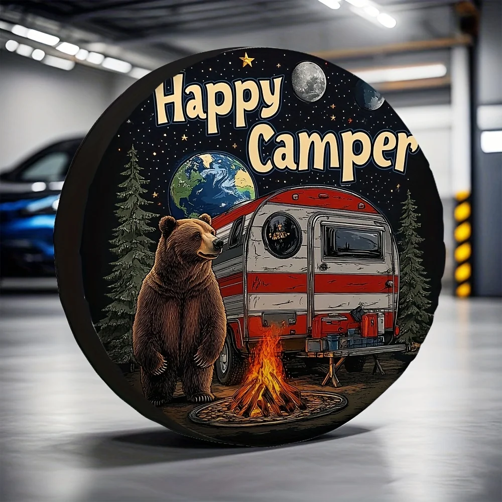 Happy-Camper-Bear-Trailer-Tire-Cover-Durable-Polyester-RV-Spare-Wheel-Protector-Outdoor-Camping-Gear