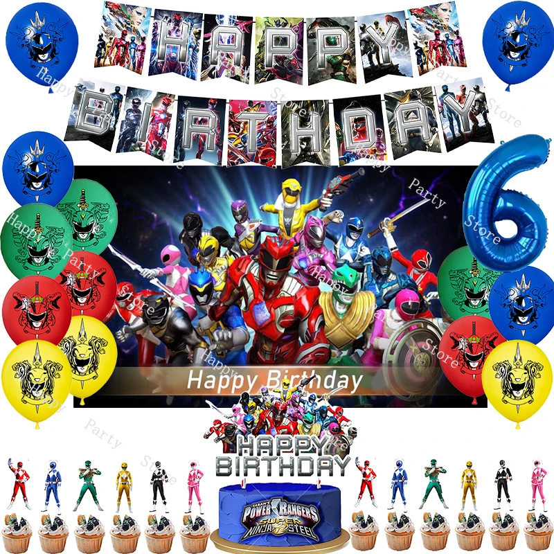 Power Rangered Birthday Party Decoration According Options Power Ranged Balloon Banner Cake Topper Backdrop Party Supplies