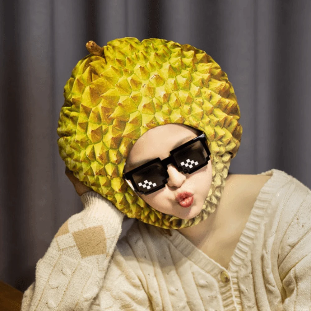 귀여운 재미 있은 시뮬레이션 두리안 모자 편안한 부드러운 두리안 헤드 기어 독특한 만화 플러시 모자 재미 있은 공연